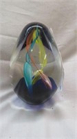 SWIRL ART GLASS PAPERWEIGHT 5"T
