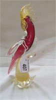 VINTAGE RED MURANO STYLE GLASS PARROT 10.25"T