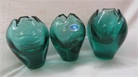 3PC CZECH REPUBLIC ART GLASS VASES 5"T