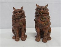 Pair of Brown Glazed Temple Foo Dogs