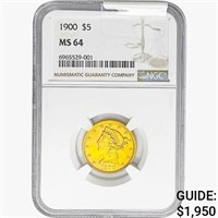 1900 $5 Gold Half Eagle NGC MS64