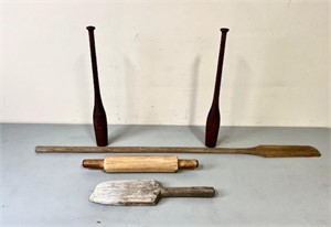 INDIAN CLUBS PLUS WOODEN WARE