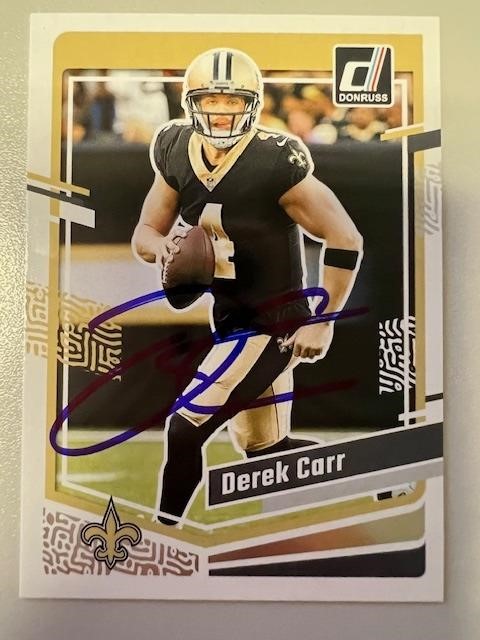 Saints Derek Carr Signed Card with COA