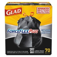 Glad ForceFlexPlus 30 Gal Trash Bag, 70/Box