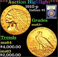 ***Auction Highlight*** 1910-p Gold Indian Half Ea