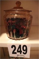 Vintage Pink Depression Glass Lidded Biscuit Jar