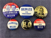 Six Barry Goldwater Political Buttons
