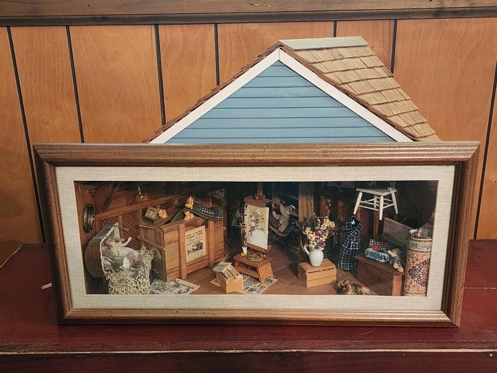 Vintage Shadow Box of A Attic Fully Furnished