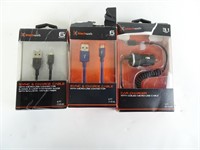 2 Blackweb 6 Foot Micro USB Charging Cables and 1