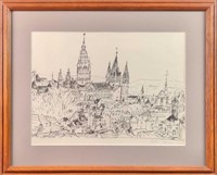 Framed Hand Signed Pen And Ink Print Temple Cathed
