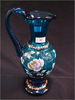 9 1/2" Fenton teal blue with flowers from the