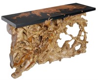 60 Inch Teak Root Console Table Black Resin