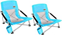 Low Beach Camping Folding Chair (2 Pack of Blue)