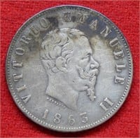 1863 Italy Silver 2 Lira