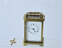Carriage Mantel Brass Clock with Key by S F