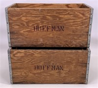 2 wooden boxes marked "Hoffman", metal