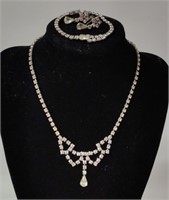 Vintage Signed Amsel Crystal Necklace, Earrings