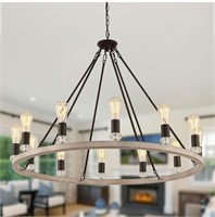 ($290) MEIXISUE Wagon Wheel Chandelier Oak+