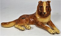 Collie Dog Figure, glaze over metal - 8.5" long,