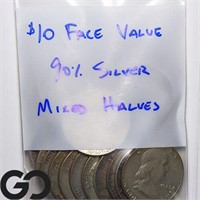 $10 Face Value 90% Silver, Mixed Halves