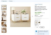 E9536  Behost White Nightstand with Drawers, 2 Pac