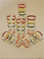 VTG MID CENTURY SET OF 6 STRIPED GLASSES-AWESOME!