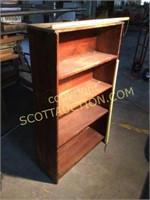Vintage 4 shelf pine wood bookcase, fair