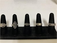 5 Sterling Silver Rings 19.6gr TW