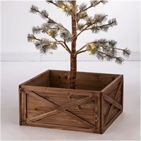 Glitzhome Natural Wooden Tree Collar Christmas Tr