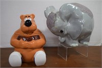 Bear Cookie Jar And Decorated Ceramic Elephant