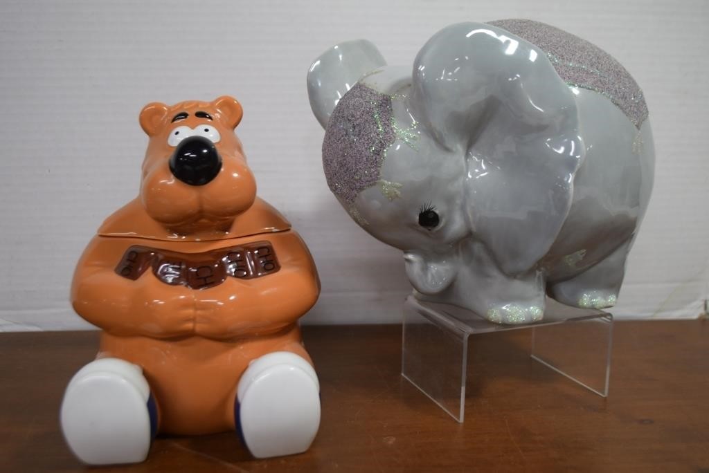 Bear Cookie Jar And Decorated Ceramic Elephant