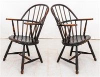 Oak Sack Back Windsor Armchairs, Pair