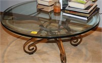 IRON BASE - GLASS TOP COCKTAIL TABLE 36" DIAMETER