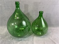 1 Medium and 1 Small Green Glass Jugs