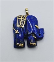 14K Yellow Gold Lapis Elephant Pendant