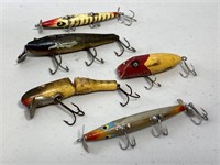5 Ant. Wooden Lures Incl. Devil Horse, Paw Paw,