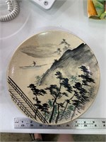 hand painted pottery asian wall plate