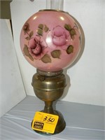 ANTIQUE BRASS OIL LAMP WITH GLOBE SHADE