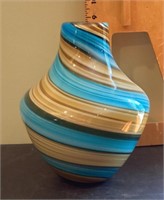 Blue and tan swirl art glass vase
