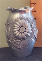 Art Deco L. Bessa pewter vase w/repousse flowers