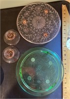 Pink and green Depression glass