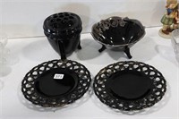 BLACK AMETHYST PLATES, FOOTED CANDY DISH AND