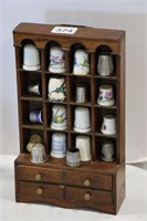 COLLECTION OF THIMBLES AND MINIATURE CUPBOARD