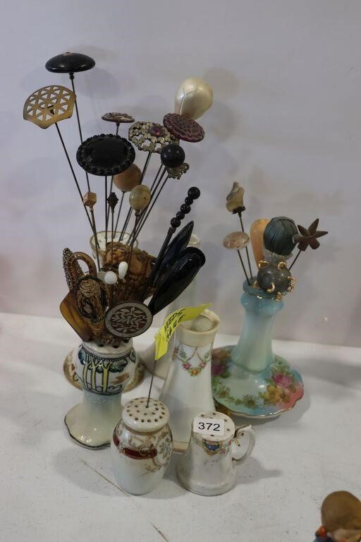 COLLECTION OF EARLY HAT PINS AND HOLDERS