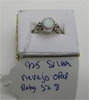 925 Silver Navajo Made Opal Ring Sz 8