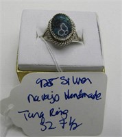 925 Silver Navajo Made Turquoise Ring Sz 7.5