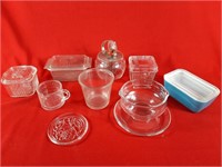 Glass butter dishes, glass cups, plate, etc