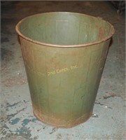 Vtg Green Metal Round School Waste Basket Can
