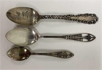 Lot of 3 Vintage Sterling Silver Souvenir Spoons