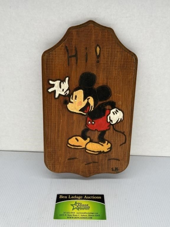 Carved Wooden Mickey Sign